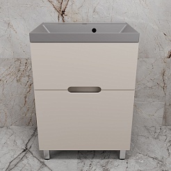 Style Line Тумба с кварцевой раковиной серый шелк Матис 60 крем – фотография-2